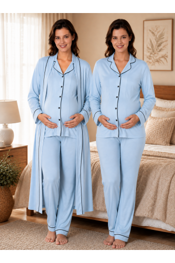 Effortt 8098 Mavi Uzun Kol Düğmeli Pamuklu Sabahlıklı Hamile Lohusa Pijama Takımı Effortt 8098 Mavi Uzun Kol Düğmeli Pamuklu Sabahlıklı Hamile Lohusa Pijama Takımı